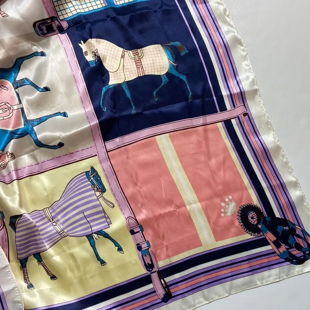 Fashion Luxury Horse Carriage Print Women Scarf Size 90x90 CM